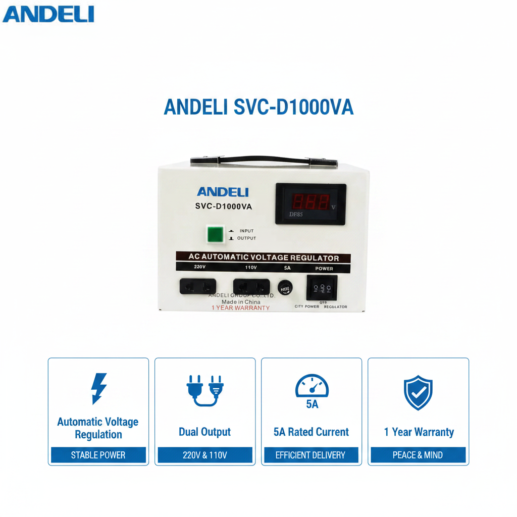 Andeli Voltage Stabilizer SVC 1000 VA 1 KW Single (1) Phase 220V Digital
