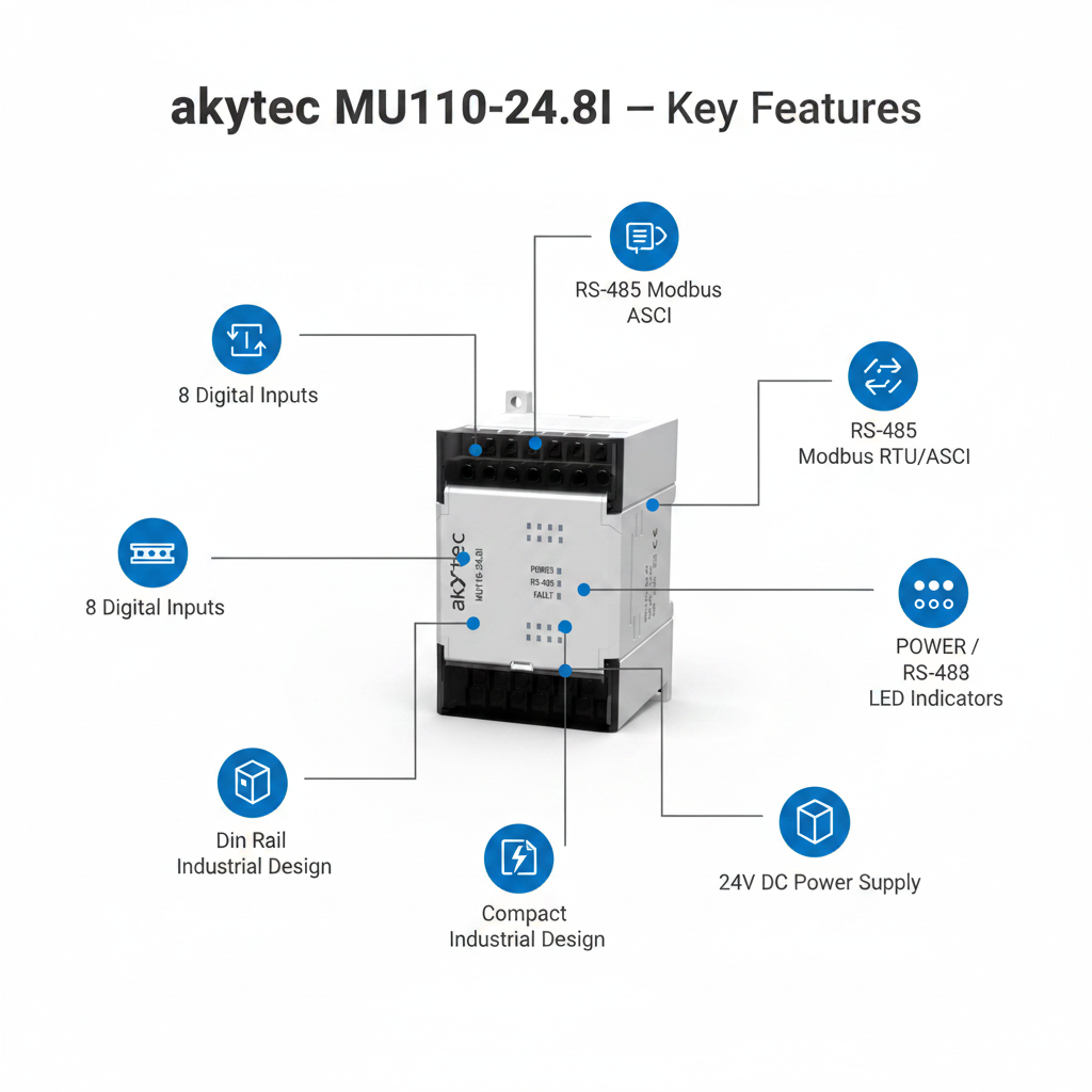 Akytec MU110-24.8I, MU110-24.6U Analog Output Modules (AO, Modbus RTU/ASCII, RS485)