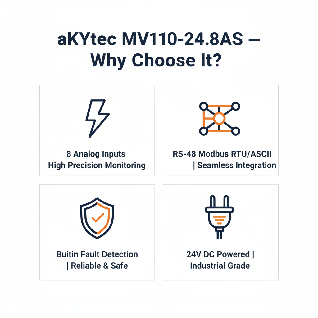 Akytec MV110-24.8A, MV110-24.8AS Analog Input Modules (AI, Modbus RTU/ASCII, RS485)