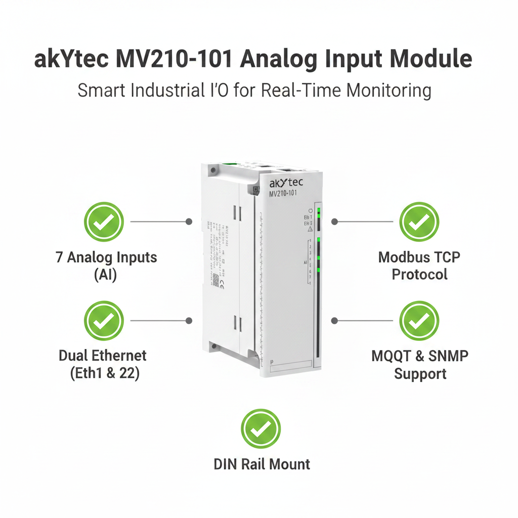 Akytec MV210-101, MV210-202, MV210-204, MV210-212 Analog Input Modules (AI, Modbus TCP, Ethernet)