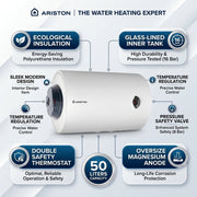 Ariston Electric Water Heater Horizontal BLU R, 50 L - White