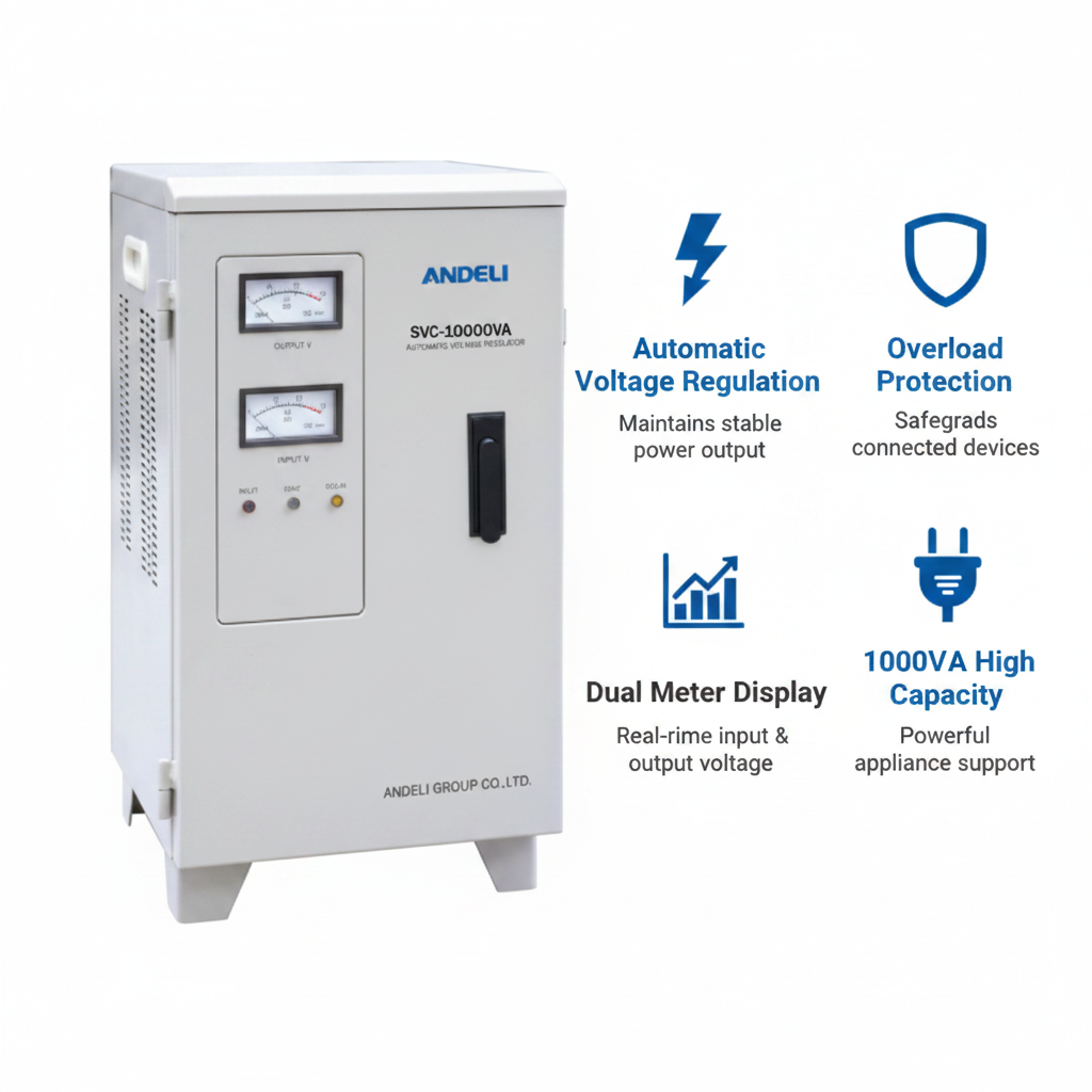 Andeli Voltage Stabilizer SVC 10000 VA 10 KW Single (1) Phase 220V Stand