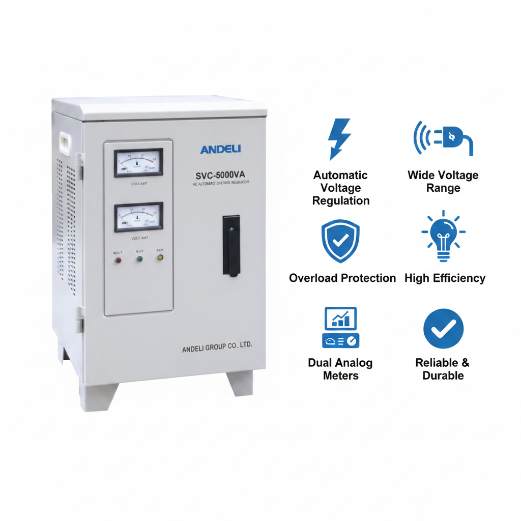 Andeli Voltage Stabilizer SVC 5000 VA 5 KW Single (1) Phase 110V Stand