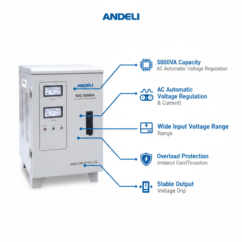 Andeli Voltage Stabilizer SVC 5000 VA 5 KW Single (1) Phase 220V Stand