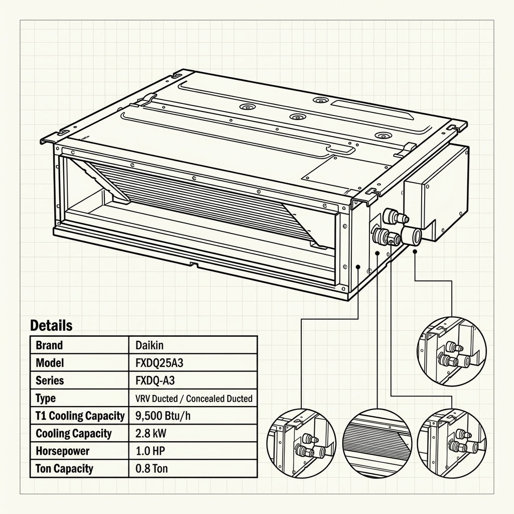 Daikin Ducted Splits for VRV Systems 0.8 Ton 2.8 kW 1.0 HP 9,500 Btu/h FXDQ25A3