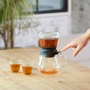 Hario Tea Dripper LARGO 35 set featuring a round glass steeping bowl, silicone base, and matching 800ml glass server.