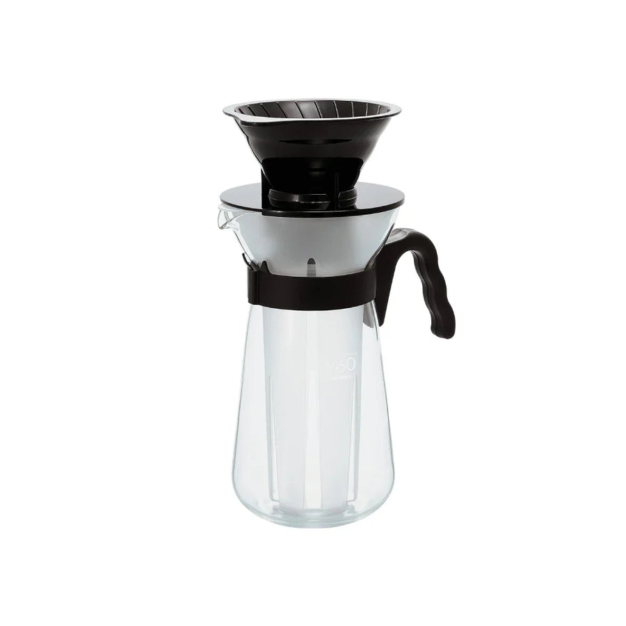 Hario V60 glass iced coffee maker with a 700ml capacity, featuring a clear glass carafe.