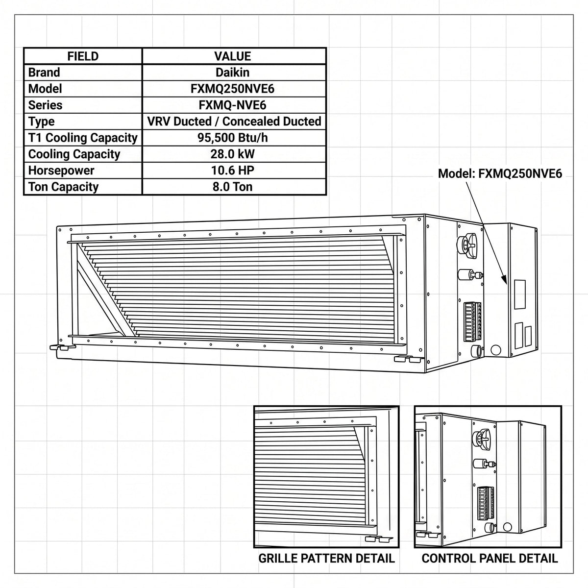Daikin Ducted Splits for VRV Systems 8.0 Ton | 28.0 kW | 10.6 HP | 95,500 Btu/h FXMQ250NVE6