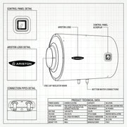 Ariston Electric Water Heater Horizontal PRO1 R Italy, 50 Liter - White